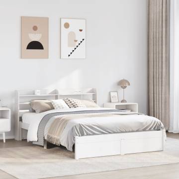 Stylish White Bed Frame with Headboard - Small Double 120x190 cm