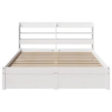 Stylish White Bed Frame with Headboard - Small Double 120x190 cm