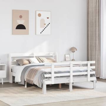 White Bed Frame with Headboard 140x200 cm | HipoMarket