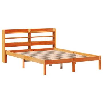 Wooden Bed Frame with Headboard - Wax Brown 120x200 cm