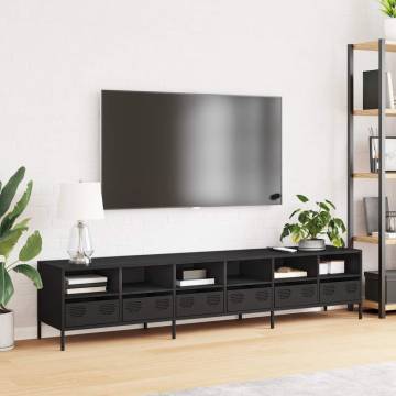 Stylish Black TV Cabinet - 202x39 cm - Durable Steel Design