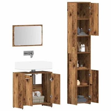 3 Piece Bathroom Furniture Set - Old Wood Engineered Wood