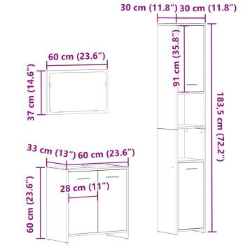 3 Piece Bathroom Furniture Set - Old Wood Engineered Wood