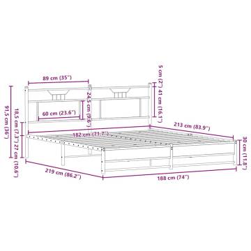 Metal Bed Frame Without Mattress - Smoked Oak 183x213 cm