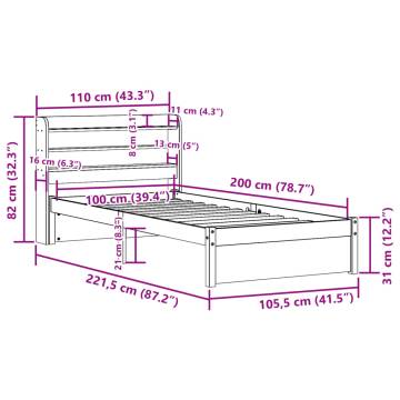 White Bed Frame with Headboard 100x200 cm | HipoMarket