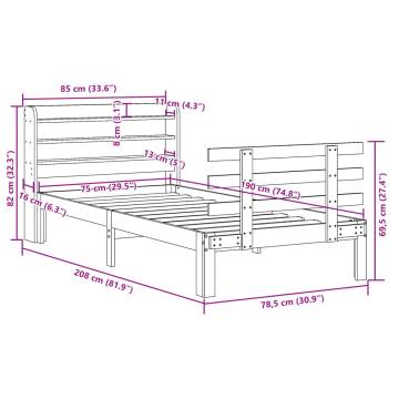 Wax Brown Bed Frame with Headboard - Small Single 75x190 cm