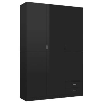 Spacious 3-Door High Gloss Black Wardrobe - 120x50x180 cm