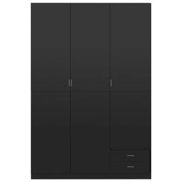 Spacious 3-Door High Gloss Black Wardrobe - 120x50x180 cm