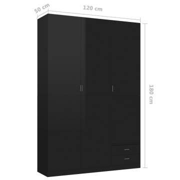 Spacious 3-Door High Gloss Black Wardrobe - 120x50x180 cm