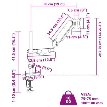 Single Monitor Arm for 27 Inch Screen - Gas Spring & Durable