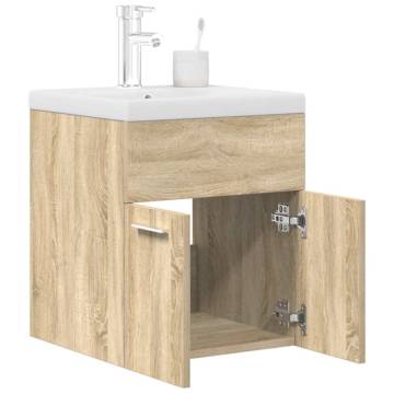 Stylish Bathroom Sink Cabinet with Basin & Faucet - Sonoma Oak