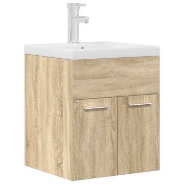 Stylish Bathroom Sink Cabinet with Basin & Faucet - Sonoma Oak