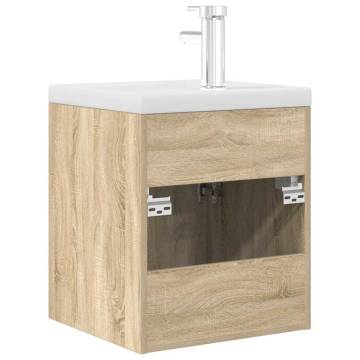 Stylish Bathroom Sink Cabinet with Basin & Faucet - Sonoma Oak