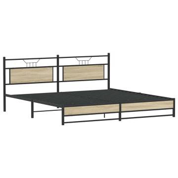 Sonoma Oak Metal Bed Frame 200x200 cm - Stylish & Durable