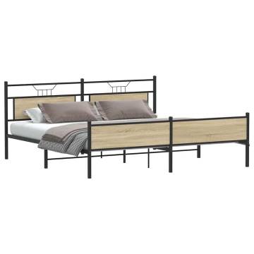 Sonoma Oak Metal Bed Frame 200x200 cm - Hipomarket UK