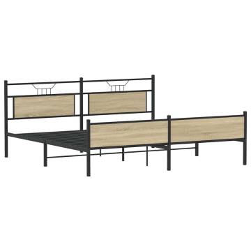 Sonoma Oak Metal Bed Frame 200x200 cm - Hipomarket UK