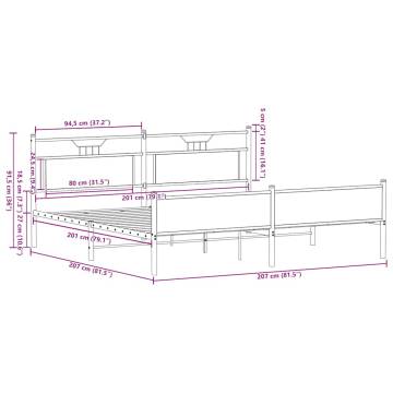 Sonoma Oak Metal Bed Frame 200x200 cm - Hipomarket UK