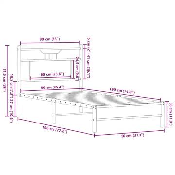 Smoked Oak Bed Frame 90x190 cm - Single Engineered Wood