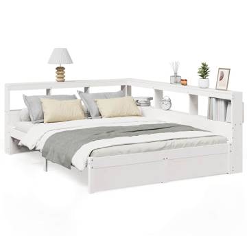 Bookcase Bed without Mattress - White Solid Pine 140x200 cm