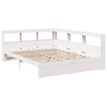 Bookcase Bed without Mattress - White Solid Pine 140x200 cm