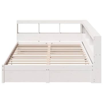 Bookcase Bed without Mattress - White Solid Pine 140x200 cm