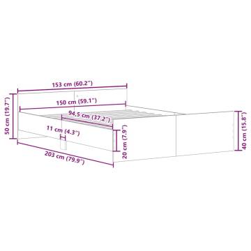 Old Wood Bed Frame 150x200cm - Durable Engineered Wood