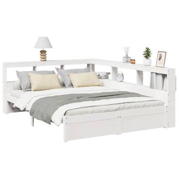 Bookcase Bed in White - Solid Pine 150x200 cm | Hipomarket