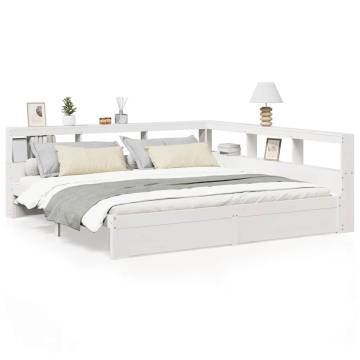 Bookcase Bed without Mattress - White Solid Wood Pine 200x200 cm