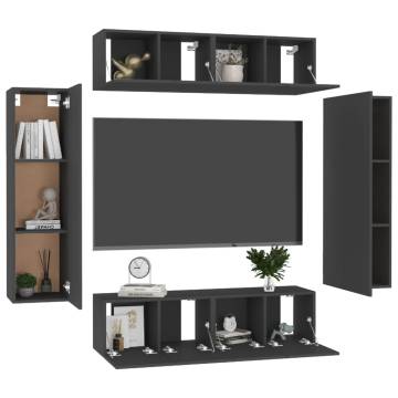 6 Piece Black Engineered Wood TV Cabinet Set | HipoMarket