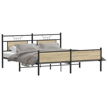 Sonoma Oak Metal Bed Frame 160x200 cm - Durable & Stylish