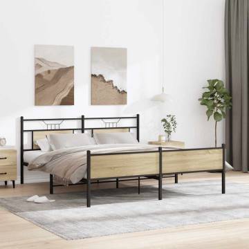 Sonoma Oak Metal Bed Frame 160x200 cm - Durable & Stylish