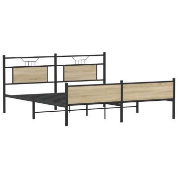 Sonoma Oak Metal Bed Frame 160x200 cm - Durable & Stylish