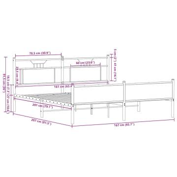 Sonoma Oak Metal Bed Frame 160x200 cm - Durable & Stylish