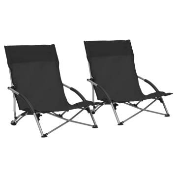 Comfortable Folding Beach Chairs (2 pcs) - Black Fabric