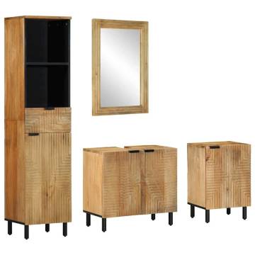 4 Piece Brown Solid Wood Mango Bathroom Set | HipoMarket