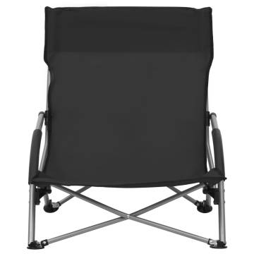 Comfortable Folding Beach Chairs (2 pcs) - Black Fabric