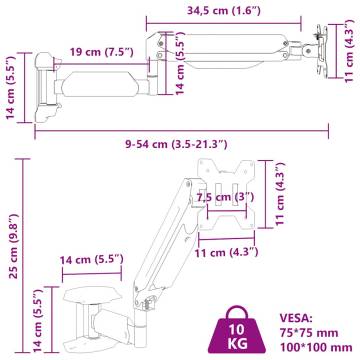 Monitor Wall Mount for 27 Inch Screen - Gas Spring - 10kg Capacity