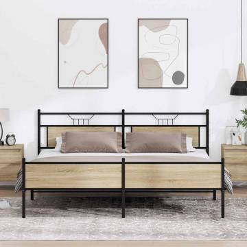 Metal Bed Frame in Sonoma Oak - 193x203 cm | HipoMarket