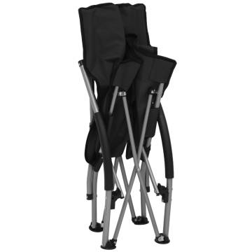 Comfortable Folding Beach Chairs (2 pcs) - Black Fabric