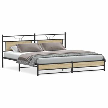 Sonoma Oak Metal Bed Frame - 193x203 cm | Hipomarket UK