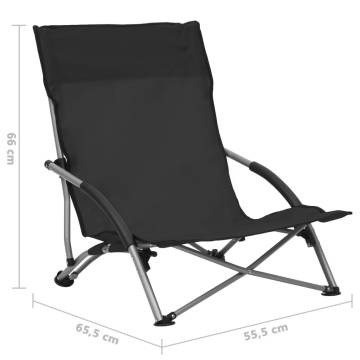 Comfortable Folding Beach Chairs (2 pcs) - Black Fabric