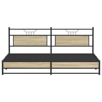 Sonoma Oak Metal Bed Frame - 193x203 cm | Hipomarket UK