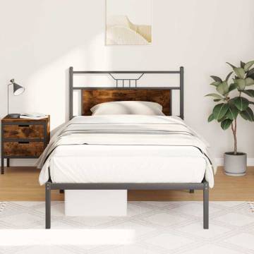 Smoked Oak Bed Frame - 107x203 cm Engineered Wood | Hipo Market