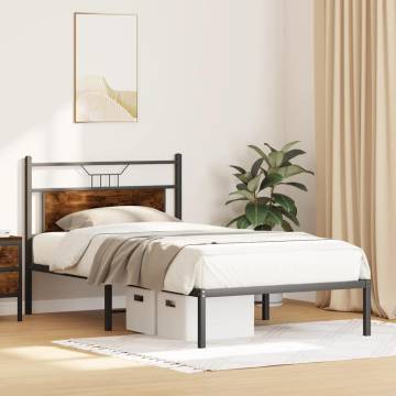 Smoked Oak Bed Frame - 107x203 cm Engineered Wood | Hipo Market