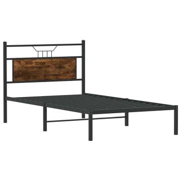 Smoked Oak Bed Frame - 107x203 cm Engineered Wood | Hipo Market