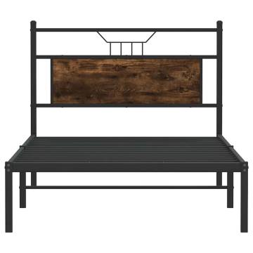 Smoked Oak Bed Frame - 107x203 cm Engineered Wood | Hipo Market