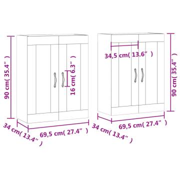 Elegant Sonoma Oak Wall Mounted Cabinets - 2 pcs Set