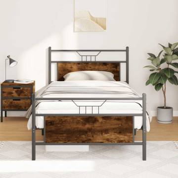 Smoked Oak Bed Frame 100x200 cm - Engineered Wood - HipoMarket