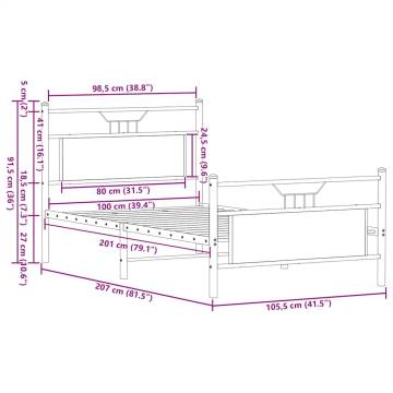 Smoked Oak Bed Frame 100x200 cm - Engineered Wood - HipoMarket