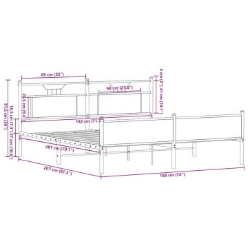 Sonoma Oak Metal Bed Frame 180x200 cm Super King - HipoMarket